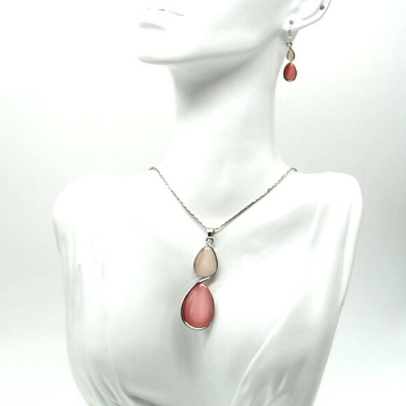Infinity Pendant Simulated Gemstone Necklace & Earring Set Faux gemstone jewelry - Picture 1 of 15